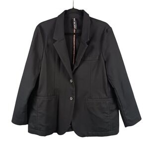 Black‎ Blazer Jacket Pockets Cotton Blend Modern Minimalist Womens Size 16